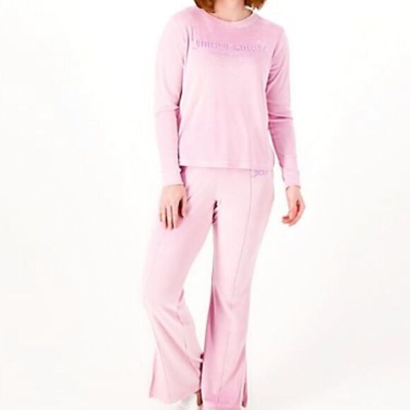 Juicy Couture Velvet Fleece Long Sleeve Crew Top & Flare Pant L Mauve NWT IN PKG - Picture 1 of 4